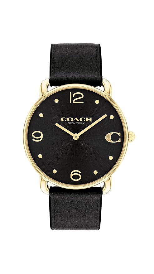 Coach Elliot Qtz Basic Black Round Dial Women's Watch|Calfskin Material|Black Color Band - 14504245