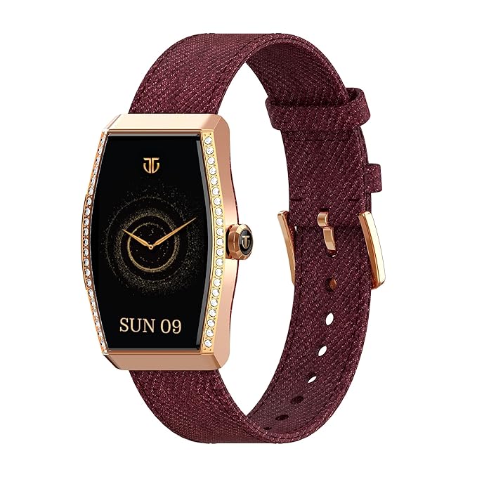 Titan Valerie Aura Women Smartwatch with 1.47” AMOLED Display,Crystal Studded Bezzel,Luna Wellness,UV/AQI Index,Animated Watchfaces,QR Hub,Stress Monitoring,Breathe Exercise,IP68- Wine Red