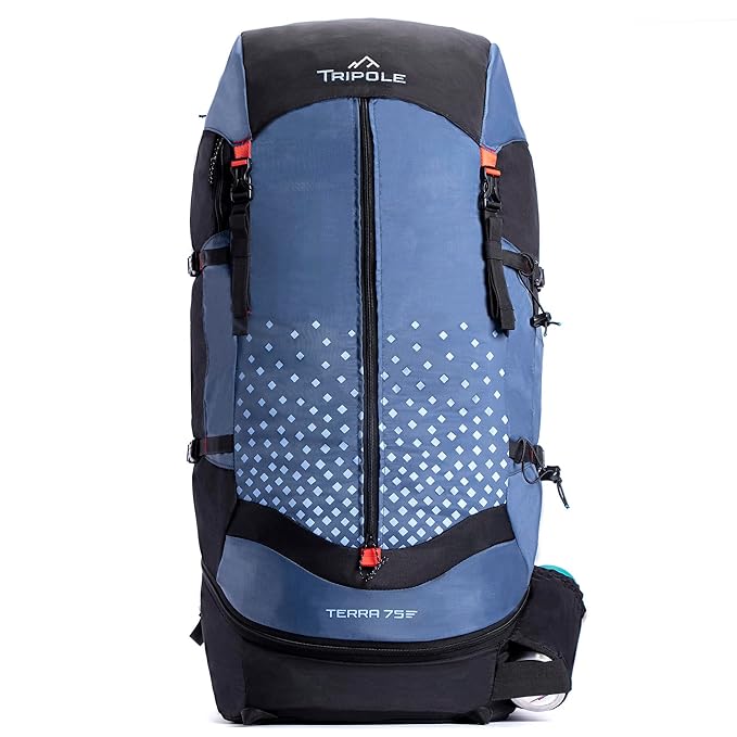 Tripole Terra Backpacking and Trekking Rucksack with Front Opening, Rain Cover and Metal Frame | 3 Year Warranty