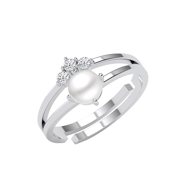 Clara Pure 925 Sterling Silver Gilda Real Pearl Size Adjustable Finger Ring | Gift for Women and Girls | Swiss Zircon Platinum Plated