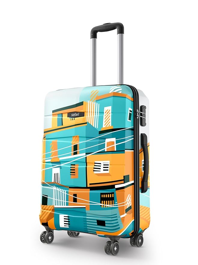 Safari Oasis Neo Polycarbonate Trolley Bag Medium Size, 65 cms Printed Hard Side Travel Bag for Men and Women, 8 Wheel Spinner Luggage Suitcase for Travelling (Multicolor)