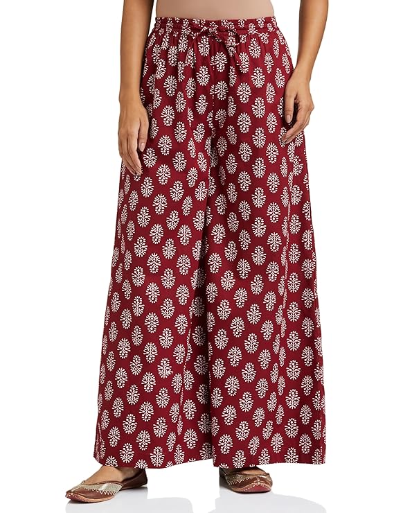 Amazon Brand - Myx Women Relaxed Cotton Flared Palazzo (Available in Plus Sizes)
