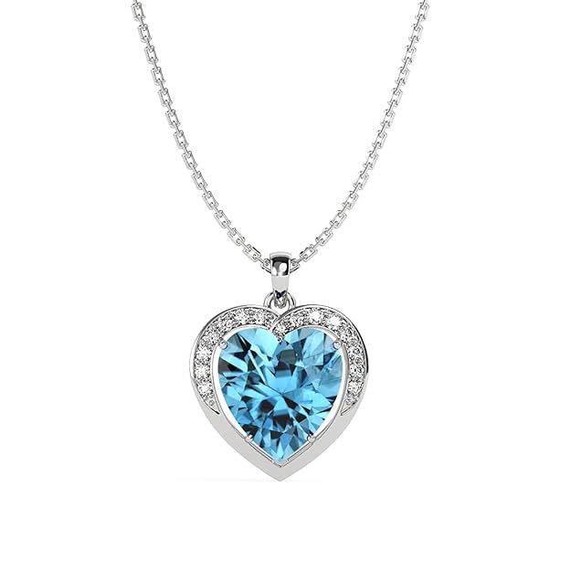 Clara 925 Sterling Silver Sky Blue Heart Pendant Earring Chain Bracelet Ring Jewellery Set | Rhodium Plated, Swiss Zirconia | Gift for Women & Girls