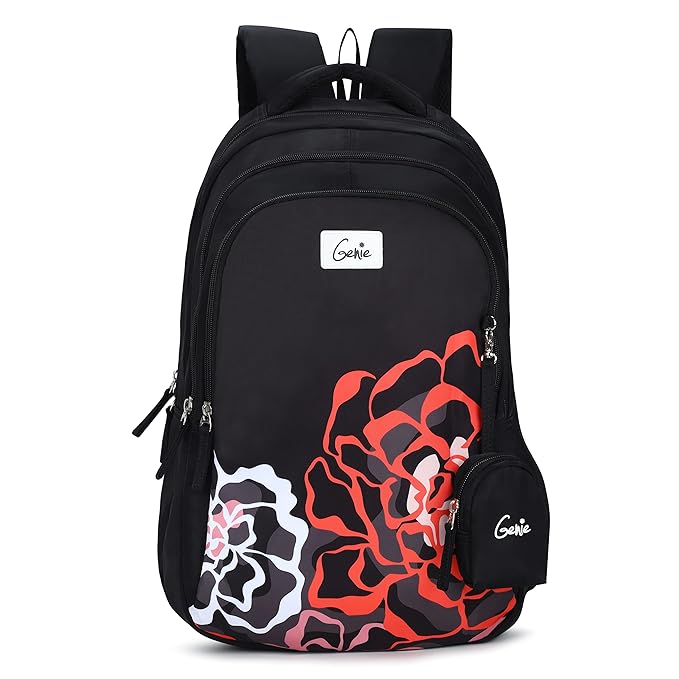 Genie School Backpack for Girls |19 In-36 Ltr with Three Compartments, Side Pockets and Light Weight with Padded Shoulders |Best for Books,Stationery,Lunch Box & Essentials