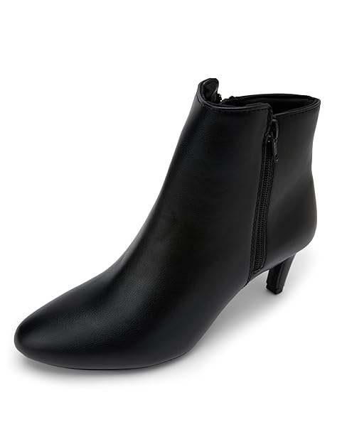 ELLE Women Pointed Toe Kitten Heel Ankle Boots With Side Zipper