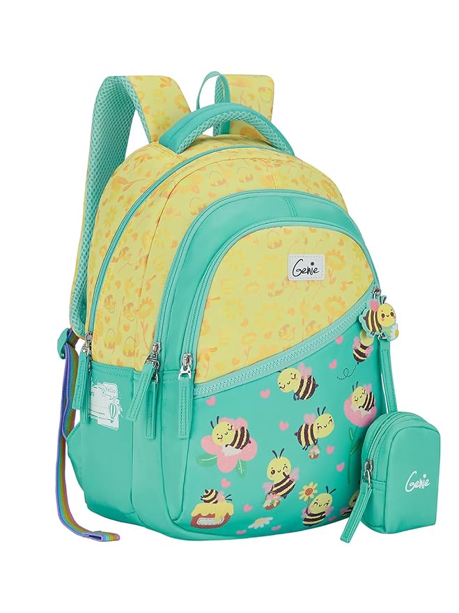 Genie Unicorn School Backpack for Girls |15 In-20 Ltr with Three Compartments,Side Pockets and Light Weight with Padded Shoulders |Best for Books,Stationery, Lunch Box & Essentials