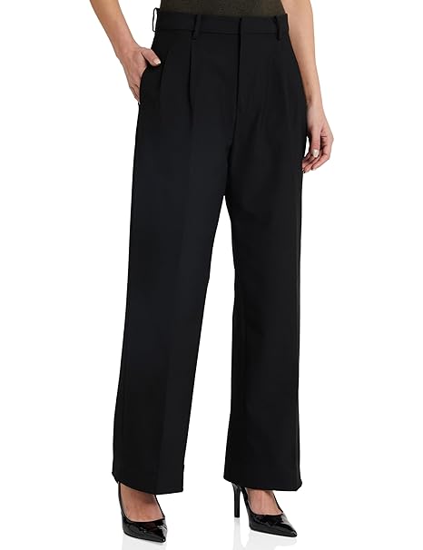 Amazon Brand - Symbol Women's Wide Leg Formal Trouser (High Rise | Ankle Length |Formal Pants | Office Wear) (Available in Plus Sizes)
