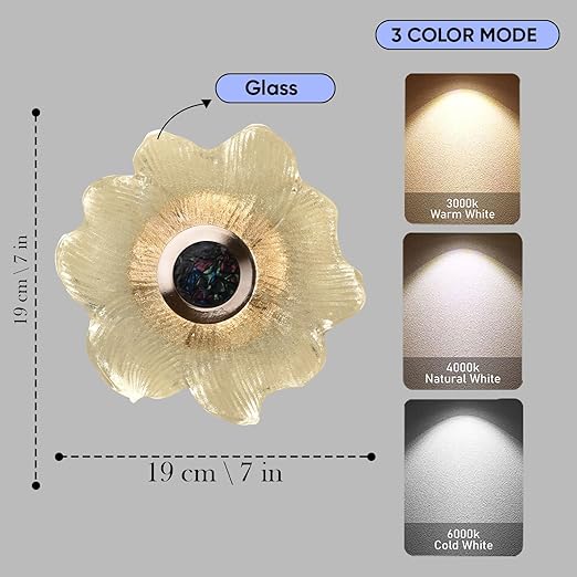 Smartway® Nevix 5 Watt Modern Crystal Flower Wall Lamp | Designer Floral Glass Sconce Lamp with Gold Center Accent | Decorative Bedside Wall Light for Living Room, Bedroom & Hallway | 1-Year Warranty