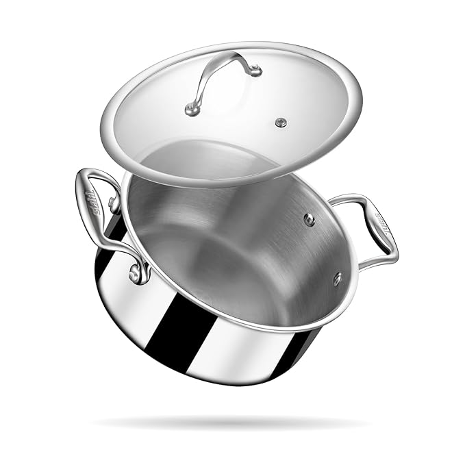 Stahl Artisan Triply 2 L, 18cm Stainless Steel Sauce Pot | Casserole with Lid, Induction & Gas Stove Compatible, Briyani Pot/Handi (Serves 3-4 People)