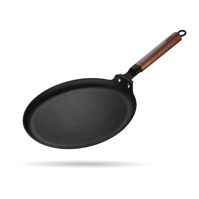 Stahl Blacksmith Signature 28cm Dosa Tawa | Flat Cast Iron Pan for Dosas, Pancakes, Chilas, and More | Pre-Seasoned, Induction & Gas Compatible | Acacia Wood Handle