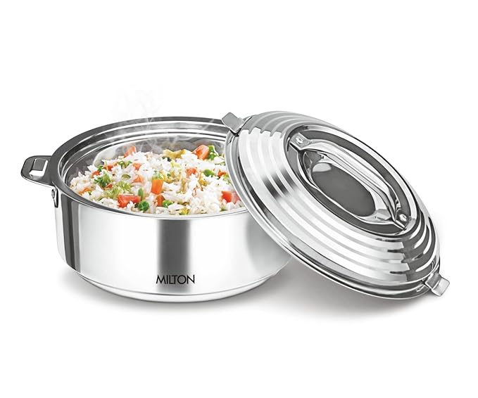 MILTON Galaxia 3500 Insulated Stainless Steel Casserole, 3.3 L, Insulated Thermal Serving Bowl, Keeps Food Hot & Cold for Long Hours, Food Grade, Elegant Hot Pot Food Warmer/Cooler, Silver