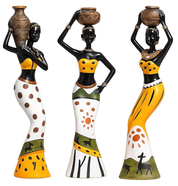 Xtore Beautiful Finish Uniquely Hand Crafted Home Dcor African Tribal Women Art Piece Handicraft Resin (Set of 3, Multicolour)