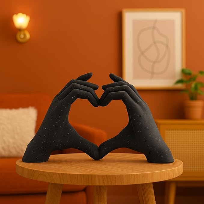 Amazon Basics Artistic Hand Love Sculpture | A Heartfelt Expression of Connection | Adds Warmth to Any Décor Pack of 1, Black, Resin