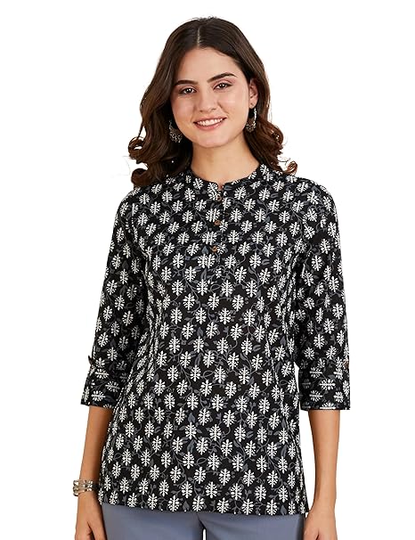 Amazon Brand - Myx Women Printed Regular Cotton Short Kurti (Available in Plus Sizes)