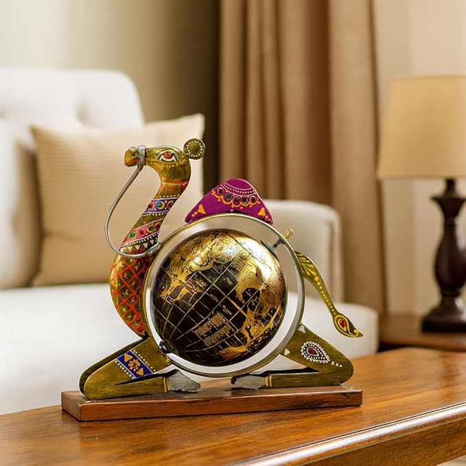 CraftVatika Home and Office Decorative Globe Metal Rajasthani Camel Table Top Showpiece Globe, Home House Decoration items, Decor and Gift for Living Room, Showcase, Office Desk, Interior, B'day Gift
