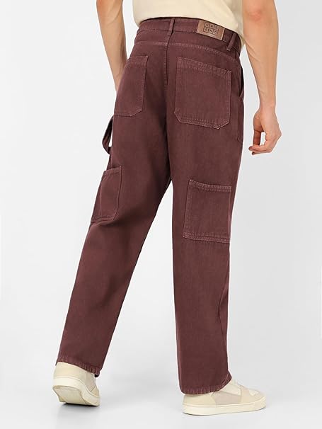 Urbano Fashion Men's Loose Mid Rise Baggy Fit Cargo Carpenter Jeans with 6 Pockets Non-Stretchable