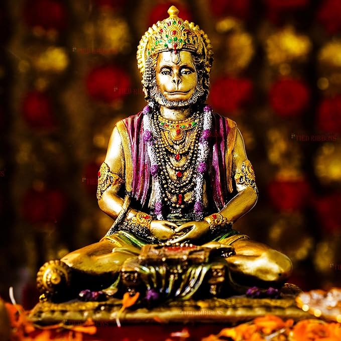 TIED RIBBONS Lord Hanuman Idol in Sitting Position (19X15 cm) Bajrangbali Murti Showpiece for Home Temple Mandir Pooja Room Office Corporate Gifts Items - Decoration Items for Home Decor, Multi