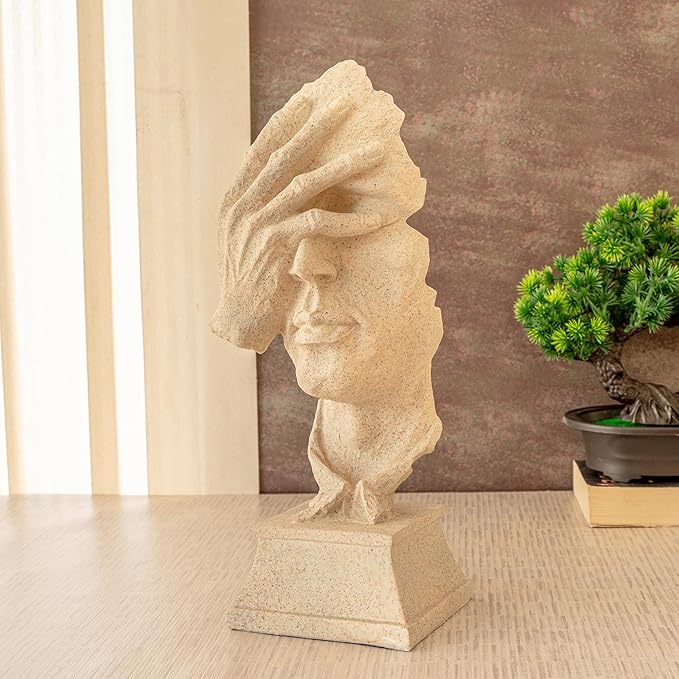 TIED RIBBONS Creative Modern Art Decorative Human Face Showpiece Couple Statue with Hand Figurine for Home Décor Office Living Room Bedroom Table Top Decoration Items (Beige, 33 x 10 cm, Resin)