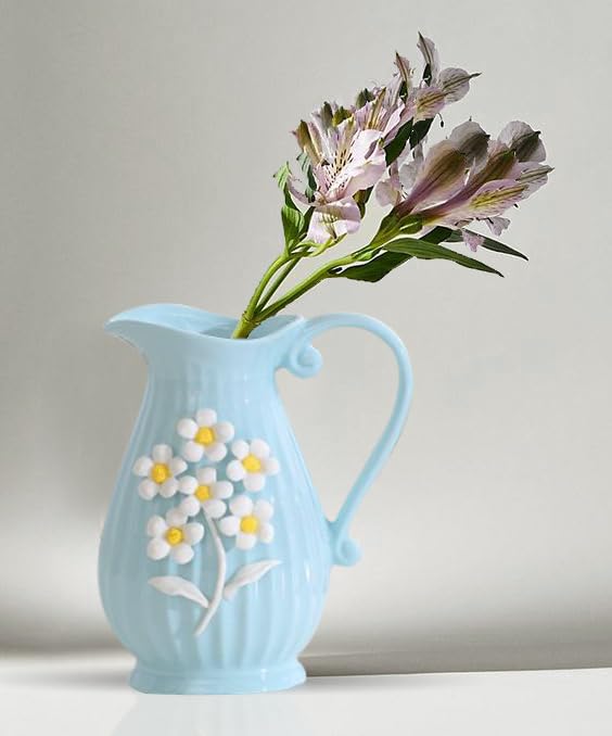 Amazon Basics Modern Decorative Ceramic Vase with Handle | for Home Decoration (Sky Blue)