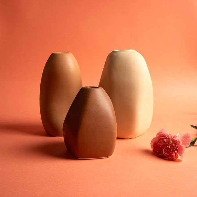 Luxury Ceramic Vase Combo | Minimalist Hand-Painted Vases for Living Room & Dining Table| Premium Gift Set for Home & Office (Trio Vase Set)