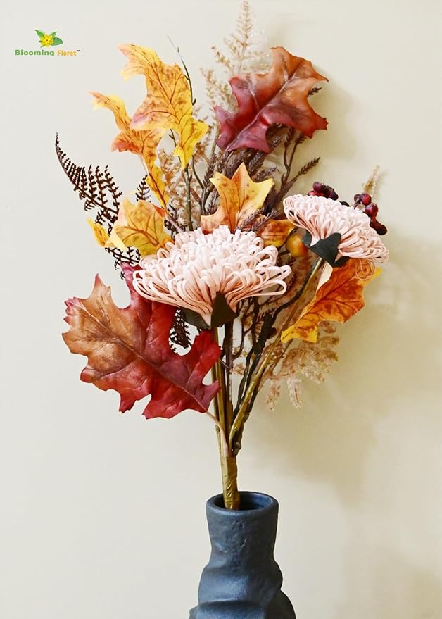 Blooming Floret Artificial Flower Bunch with Leaves | 62cm Tall Faux Floral Arrangement | Lifelike Decorative Flowers | Perfect for Home, Office, Party Décor & Gifting (Peach)
