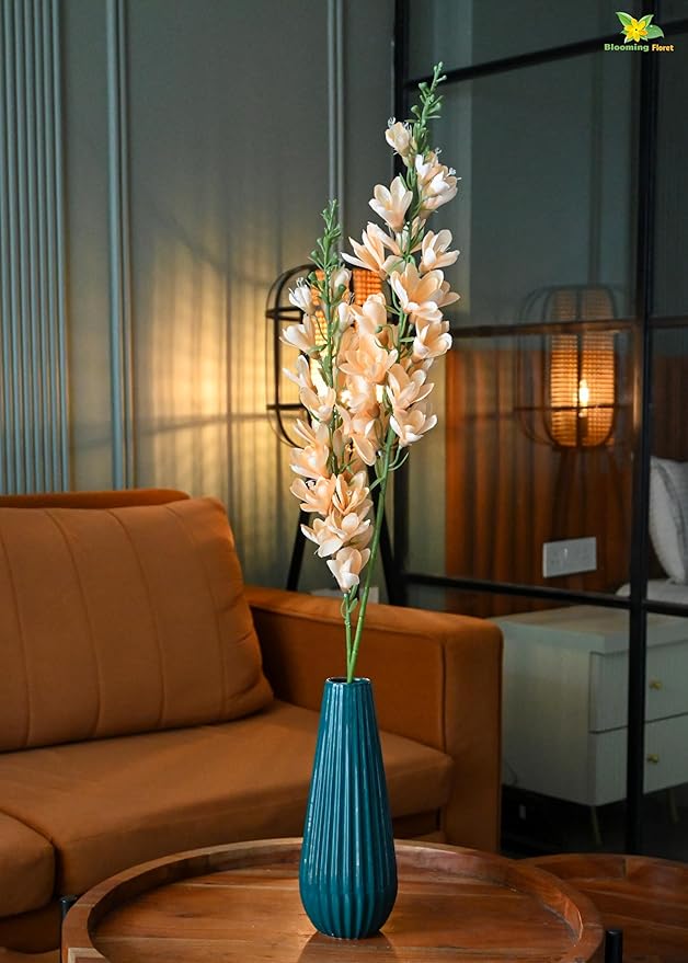 Blooming Floret 42-inch Peach Artificial Orchid Stick | Lifelike Faux Orchid Flowers for Home & Office Decor | Dust-Proof Decorative Stems for Centerpieces & Gifting