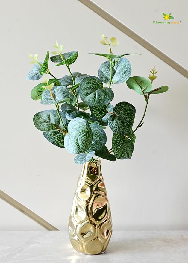 Blooming Floret Golden & Silver Ceramic Vase (Set of 2) for Home Decoration | Modern Centerpiece for Flowers | Perfect for Gifting, Living Room, Bedroom, Office