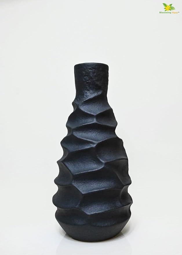 Blooming Floret Spiral Ceramic Vase for Home Decoration | Modern Centerpiece for Flowers | Perfect for Gifting, Living Room, Bedroom, and Office (Black)