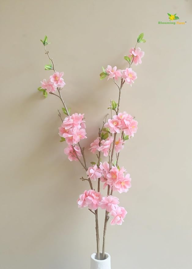 Blooming Floret Artificial Cherry Blossom Stick | 98 cm Long Flower Stems for Home Decor | Real-Touch Branch for Vases, Gifting & Wedding Decorations (Blush Pink)