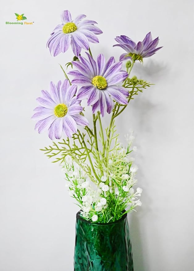 Blooming Floret Artificial Faux Gerbera Flower Stick - Realistic Flower Stick 63.5cm for Home Decor/Office Decor/Party Decor/Gifting | Tall Ornamental Stems | Durable (Light Purple)