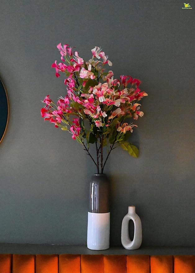Blooming Floret Polyester Artificial Japanese Honeysuckle Bunch For Home Decor/Office Decor/Gifting|2 Sticks|Light Pink&Dark Pink|Ornamental Flowers|Natural Looking|Dust-Proof
