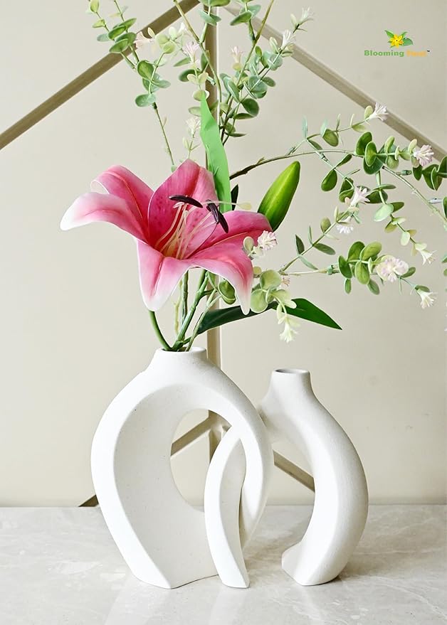 Blooming Floret Ceramic Vase for Home Decoration | Modern Centerpiece for Flowers | Perfect for Gifting, Living Room, Bedroom, Office (White)