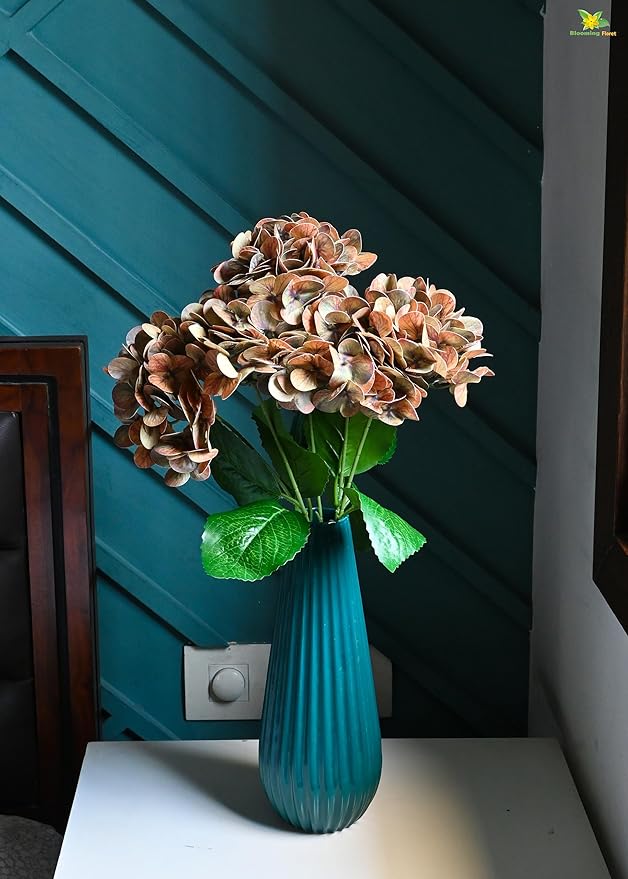 Blooming Floret Artificial Hydrangea Flower Stick | 18 inch Short for Home Decor/Office Decor/Gifting | Dark Brown Color Ornamental Flowers for Decoration and Gifting | Natural Looking | Durable