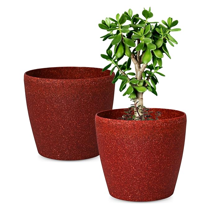 Eha Set of 2 Earth-Friendly Deco 9" Self-Watering pots and Planters | Bamboo Based | UV Protected | for Indoor, Home Decor, Outdoor, Balcony & Garden | Coral