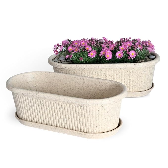 Eha Earth Friendly Regalia 12 Inch Pots and Planters Set of 2 | Bamboo Based, UV Protected | Planter for Indoor & Balcony Window Flower Pots | Sand Castle