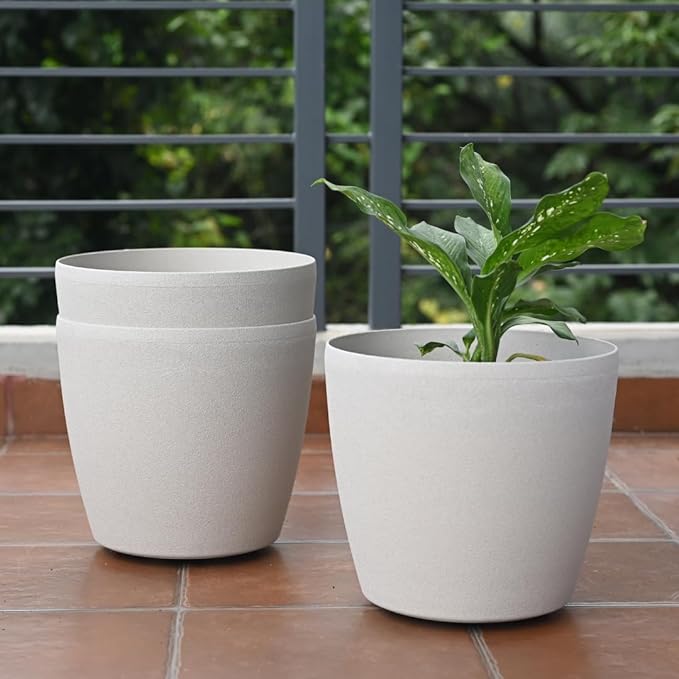 Eha Set of 3 Earth-Friendly Deco 14" Self-Watering pots and Planters | Bamboo Based | UV Protected | for Indoor, Home Decor, Outdoor, Balcony & Garden | Sand Castle