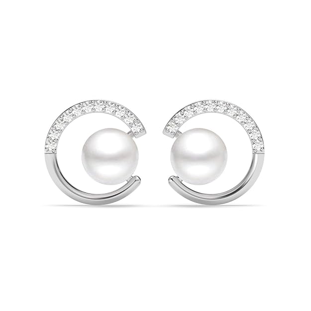 Clara 925 Sterling Silver Zola Real Pearl Pendant Earrings Chain Necklace Jewellery Set | Platinum Plated, Swiss Zirconia | Gift for Women and Girls