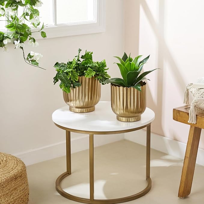 amazon basics Metal Planters (Set of 2) | Suitable for Living Room/Bedroom Decor (Gold)