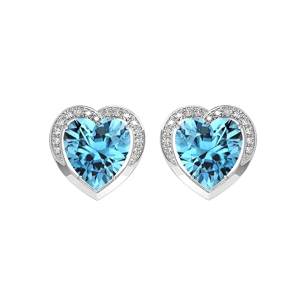 Clara 925 Sterling Silver Sky Blue Heart Pendant Earring Chain Bracelet Ring Jewellery Set | Rhodium Plated, Swiss Zirconia | Gift for Women & Girls