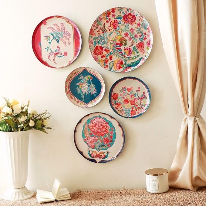 RITUALISTIC Birds of Paradise Metal Wall Plates Set of 5 | 12"+10"+8" Handpainted Madhubani Wall Sculpture | Ethnic Indian Bird Art for Living Room & Bedroom | Housewarming Diwali Wall Décor Gift