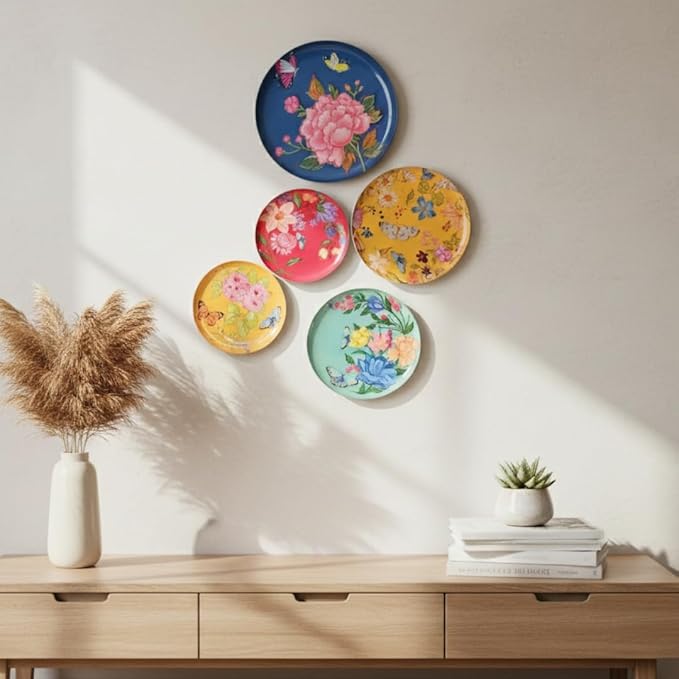 RITUALISTIC Pushpam Wall Plates for home decoration | Wall decor items for living room | Metal Wall décor | Gift items |wall art | wall showpiece| Home Décor Gift Items | Set of 5 plates