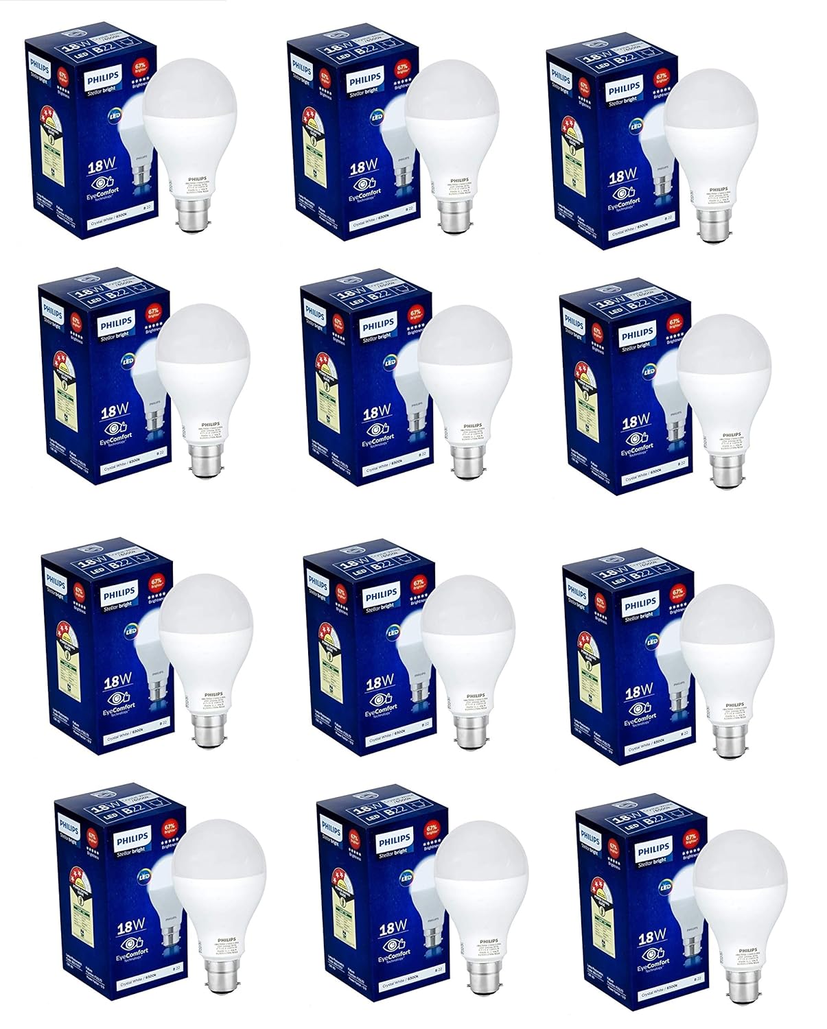 Philips StellarBright 18-Watt LED Bulb B22 (Pack of 12, Cool Day Light)