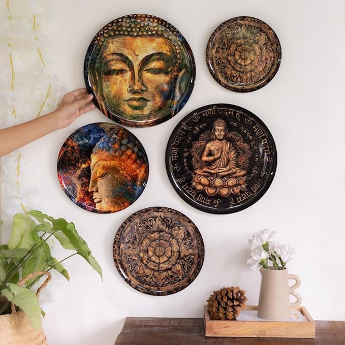 RITUALISTIC Nirvana Wall Plates for home decoration | Wall decor items for living room | Metal Wall Décor | Gift items for women and men | Wall art | Wall showpiece | Set of 5 plates