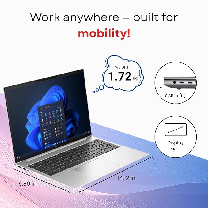 HP Ultra7-155U / 16GB (1x16GB) DDR5 RAM/512 GB SSD/Windows 11 Pro/5MP Camera / 16.0 inch AG WUXGA/Wi-Fi 6E Bluetooth 5.3 /Fingerprint Reader/1 Year Warranty