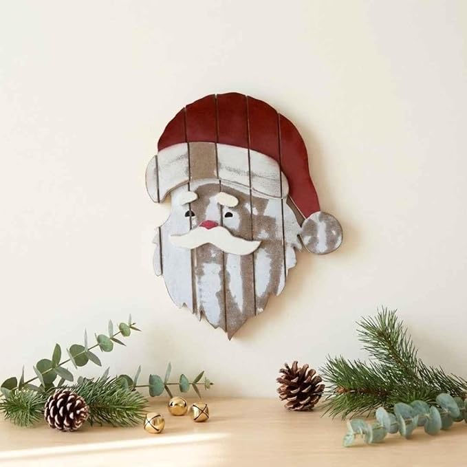 ATRANGI STUDIO Wooden Santa Wall Hanging | Handcrafted Christmas Wall Decor | Wall Art for Entryways, Living Room, X-Mas Corners | Perfect for Christmas Gifting | 12 Inch, Rustic