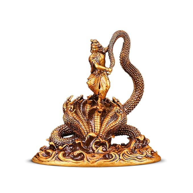 Artarium Resin Dancing Krishna with Kaliya Naag Statue Standing Krishna Idol Lord Krishna Murti Antique Decor Thakur Ji for Car Dashboard Home Decor Pooja Room Gift Item (Dancing Krishna 3.5 Inch)
