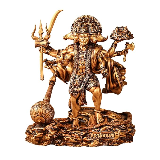 Artarium Resin Panchmukhi Hanuman Murti Bajrangbali Statue Anjaneya Pavan Putra Hanuman Idol Sankat Mochan Hanuman Murti for Car Dashboard and Home Decor (Panchmukhi Hanuman Standing 3.5 Inch)