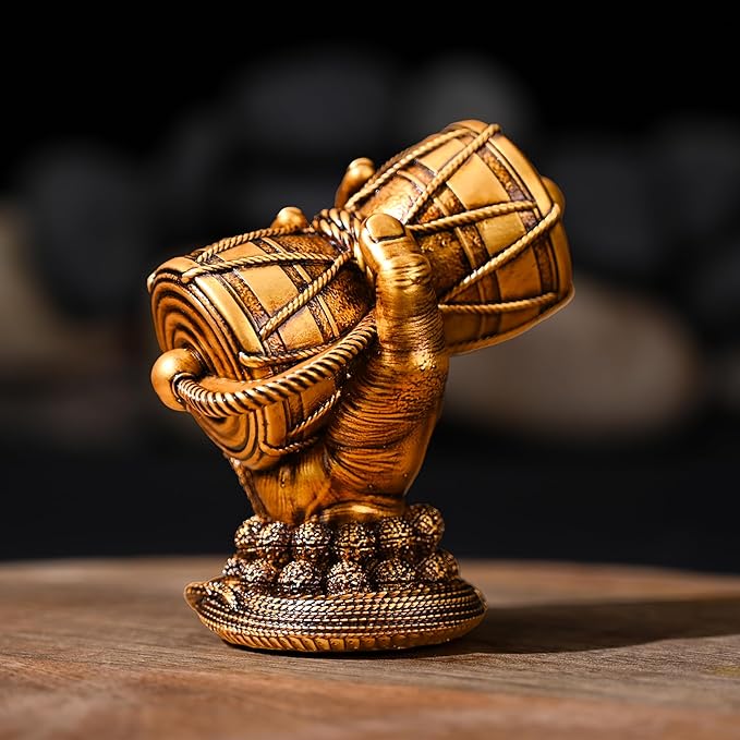 Artarium Traditional Resin Shiva Damru Idol Antique Shivji Sheshnag Bholenath Blessings Murti for Car Dashboard Home Decor Pooja Room Gift Item (Shiva Damru Antique 3 Inch)