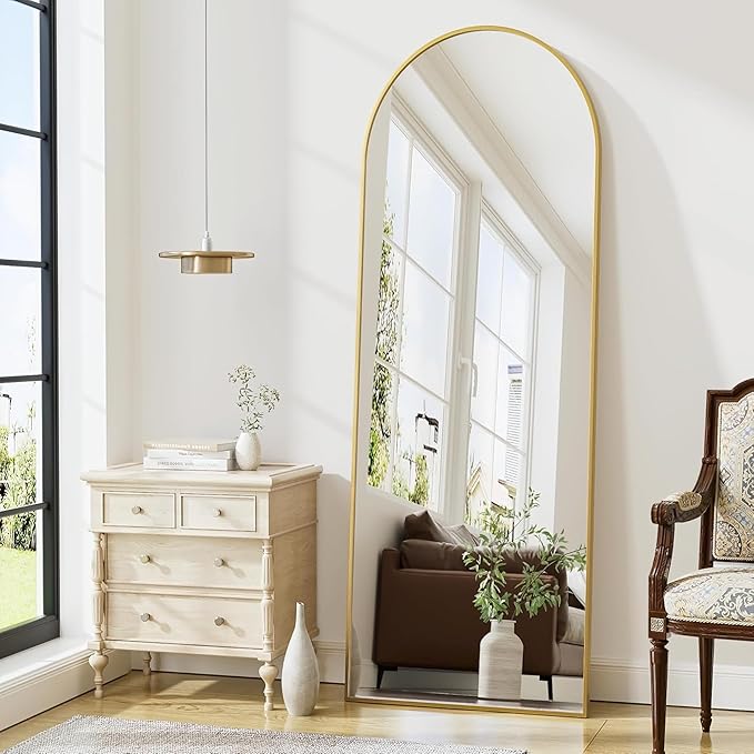 The Artment your artistic apartment Vista Arched Unbreakable Floor Full Length Mirror | Large Free Standing with Aluminium Frame | Leaning for Living Room Home Decor (Gold (Arched), 155 X 45 CM)