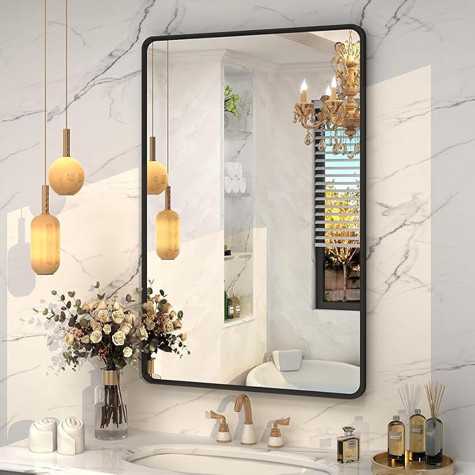 The Artment your artistic apartment Streamline Rectangle Wall Mirror | HD Glass | Metal Frame | Wall-Mounted | Elegant Design for Bedroom, Bathroom, Hallway, Entryway | Black (69 CM)